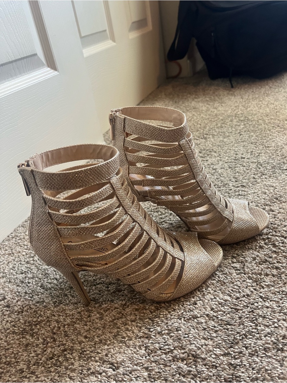 Anne Michelle Metallic Gold Glitter Strappy High Heel Sandals